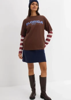 bonprix Nachhaltigere Materialien|Shirts & Tops^Oversize T-Shirt aus reiner Bio-Baumwolle braun/himmelblau bedruckt