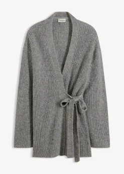 bonprix Bekleidung·Jeans|Pullover & Strickjacken^Oversize Wickelcardigan grau meliert