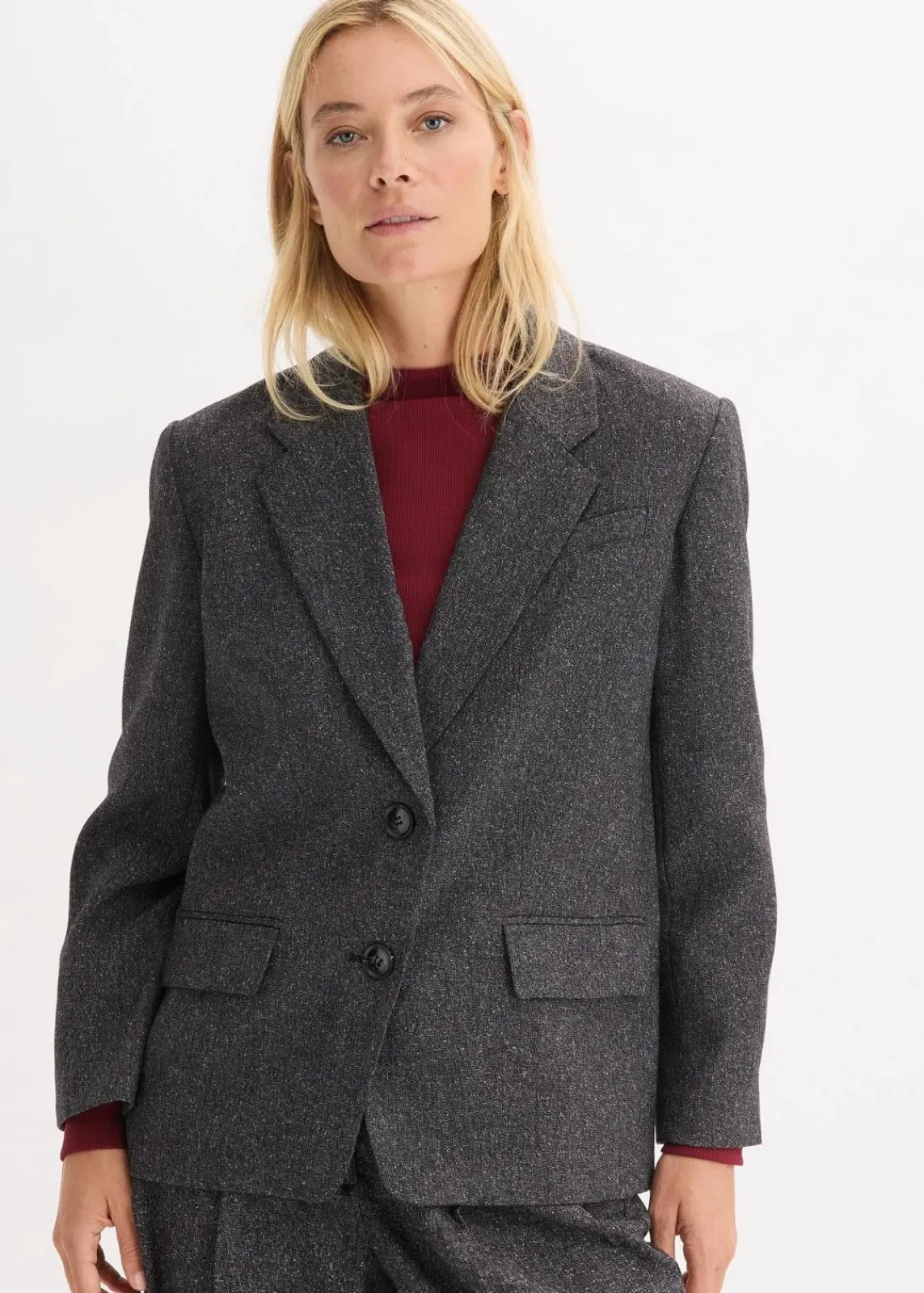 bonprix Bekleidung·Basics|Blazer^Oversize-Blazer aus feinem Viskose-Mix grau meliert meliert