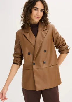 bonprix Bekleidung·Basics|Nachhaltigere Materialien^Oversize-Blazer aus Lederimitat pimentbraun