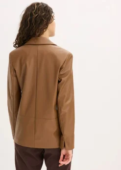 bonprix Bekleidung·Basics|Nachhaltigere Materialien^Oversize-Blazer aus Lederimitat pimentbraun