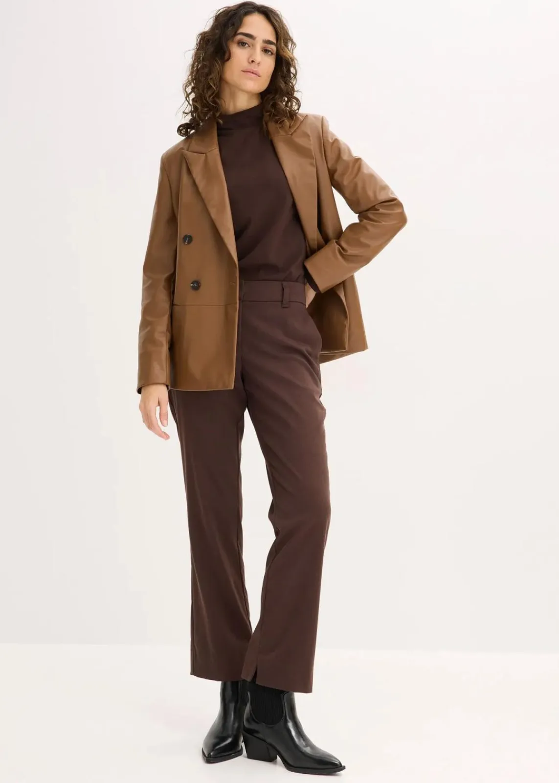 bonprix Bekleidung·Basics|Nachhaltigere Materialien^Oversize-Blazer aus Lederimitat pimentbraun