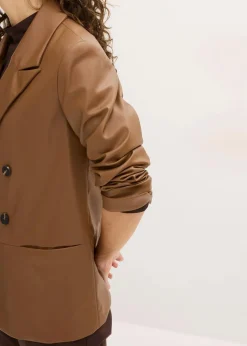 bonprix Bekleidung·Basics|Nachhaltigere Materialien^Oversize-Blazer aus Lederimitat pimentbraun