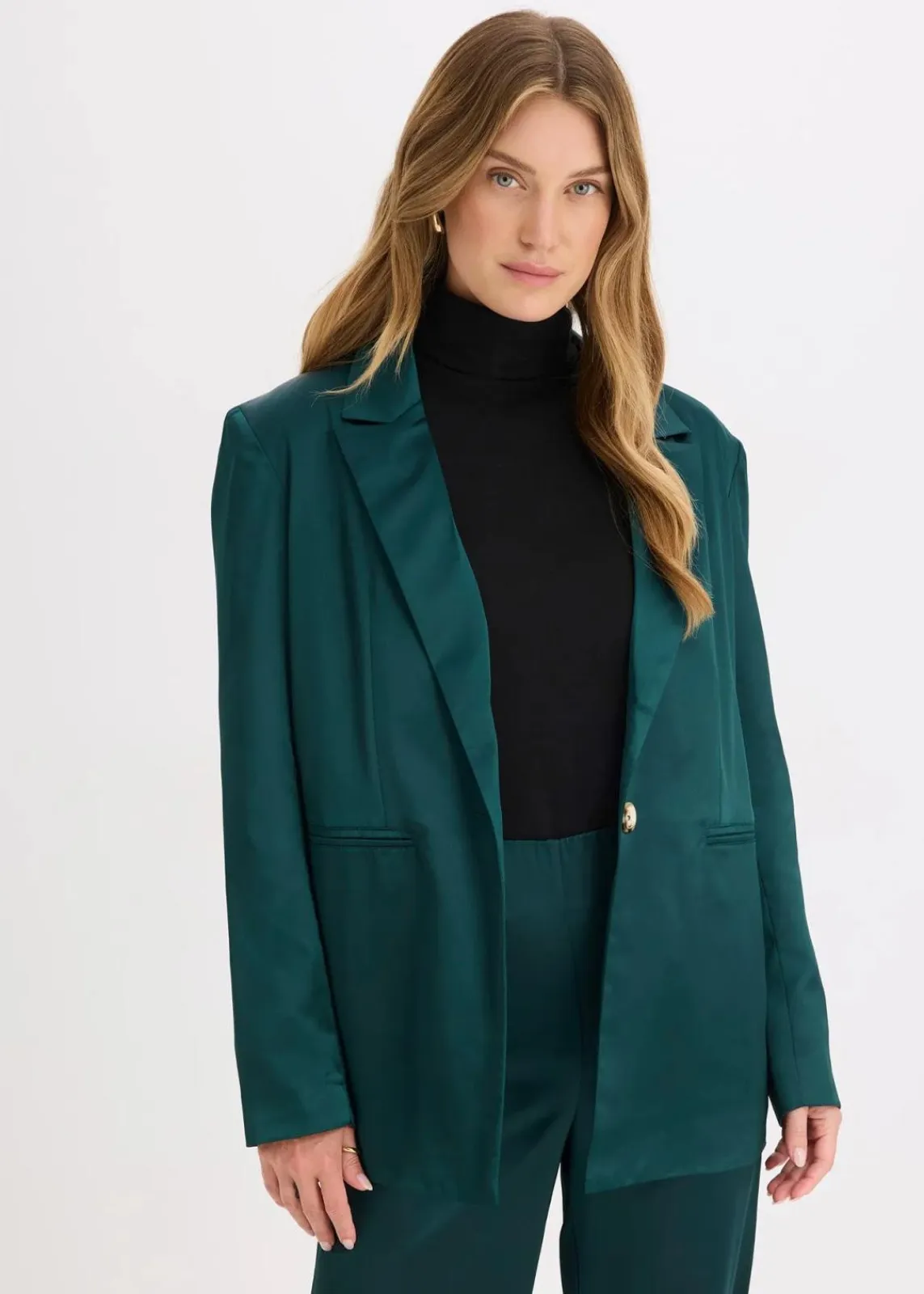 bonprix Bekleidung·Basics|Blazer^Oversize-Blazer aus Satin tiefgrün