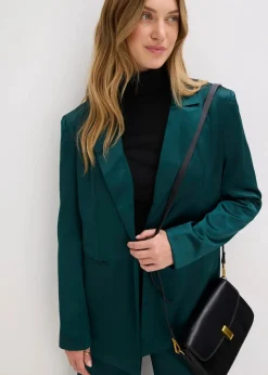 bonprix Bekleidung·Basics|Blazer^Oversize-Blazer aus Satin tiefgrün