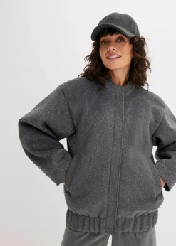 bonprix Bekleidung·Hosen|Jacken & Mäntel^Oversize-Blouson in Wolloptik anthrazit meliert meliert
