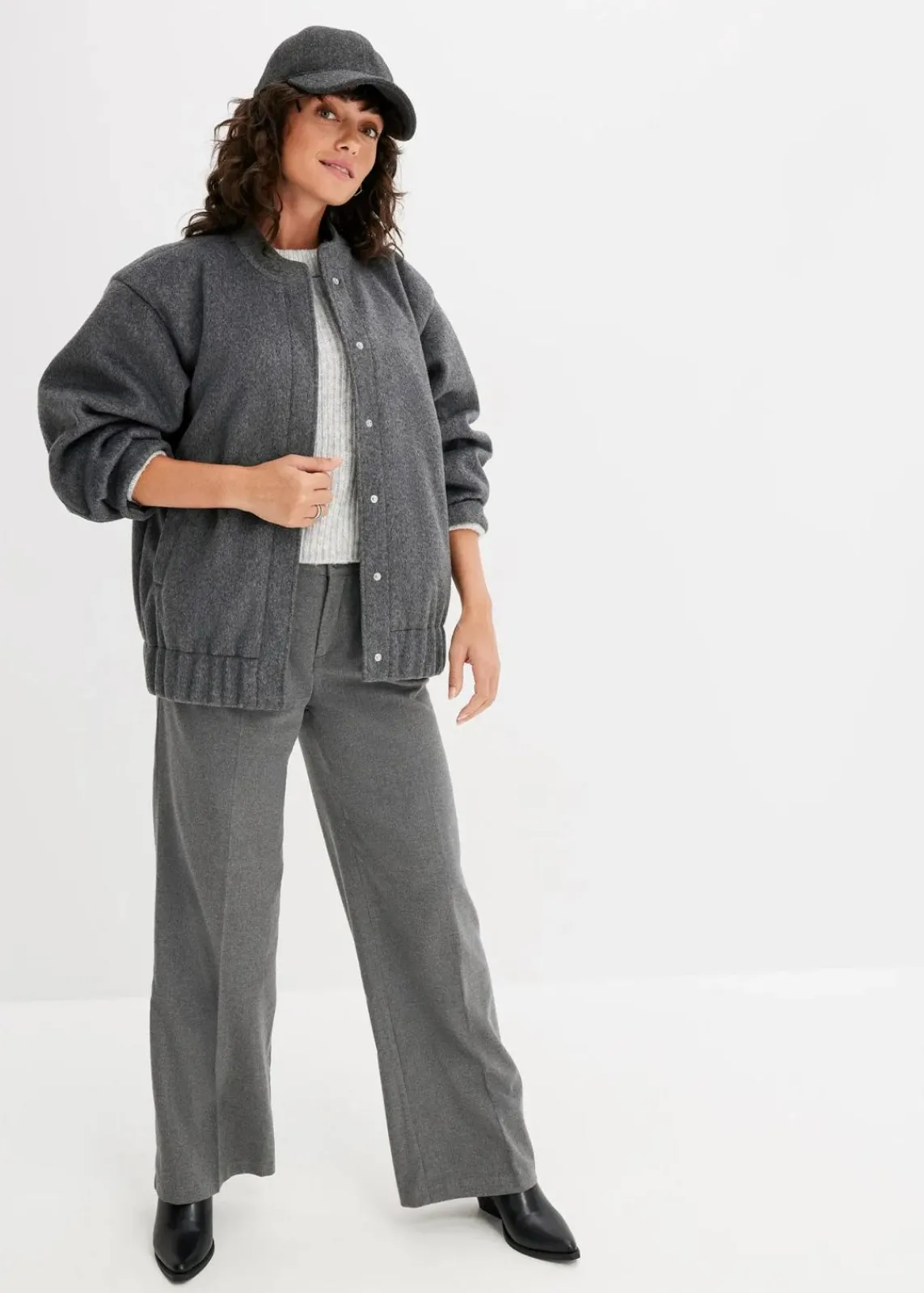 bonprix Bekleidung·Hosen|Jacken & Mäntel^Oversize-Blouson in Wolloptik anthrazit meliert meliert