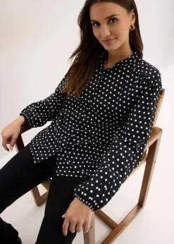 bonprix Bekleidung·Jacken & Mäntel|Blusen & Tuniken^Oversize-Bluse schwarz gepunktet