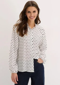 bonprix Blusen & Tuniken|Bekleidung·Jacken & Mäntel^Oversize-Bluse wollweiß gepunktet