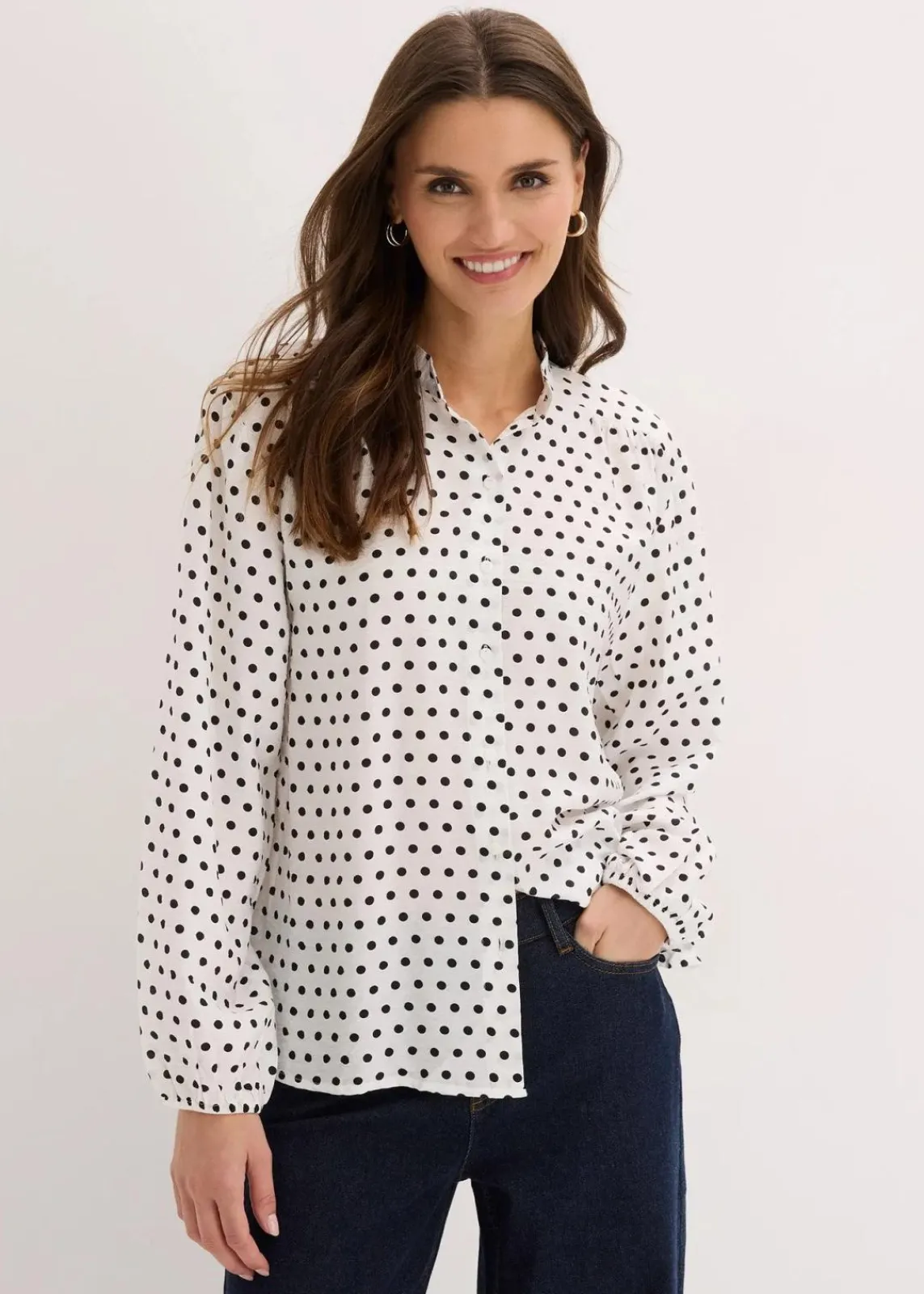 bonprix Blusen & Tuniken|Bekleidung·Jacken & Mäntel^Oversize-Bluse wollweiß gepunktet