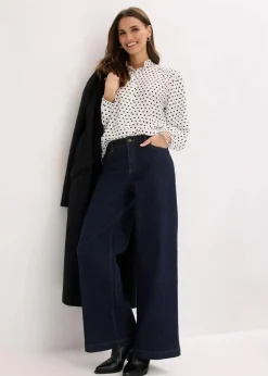 bonprix Blusen & Tuniken|Bekleidung·Jacken & Mäntel^Oversize-Bluse wollweiß gepunktet