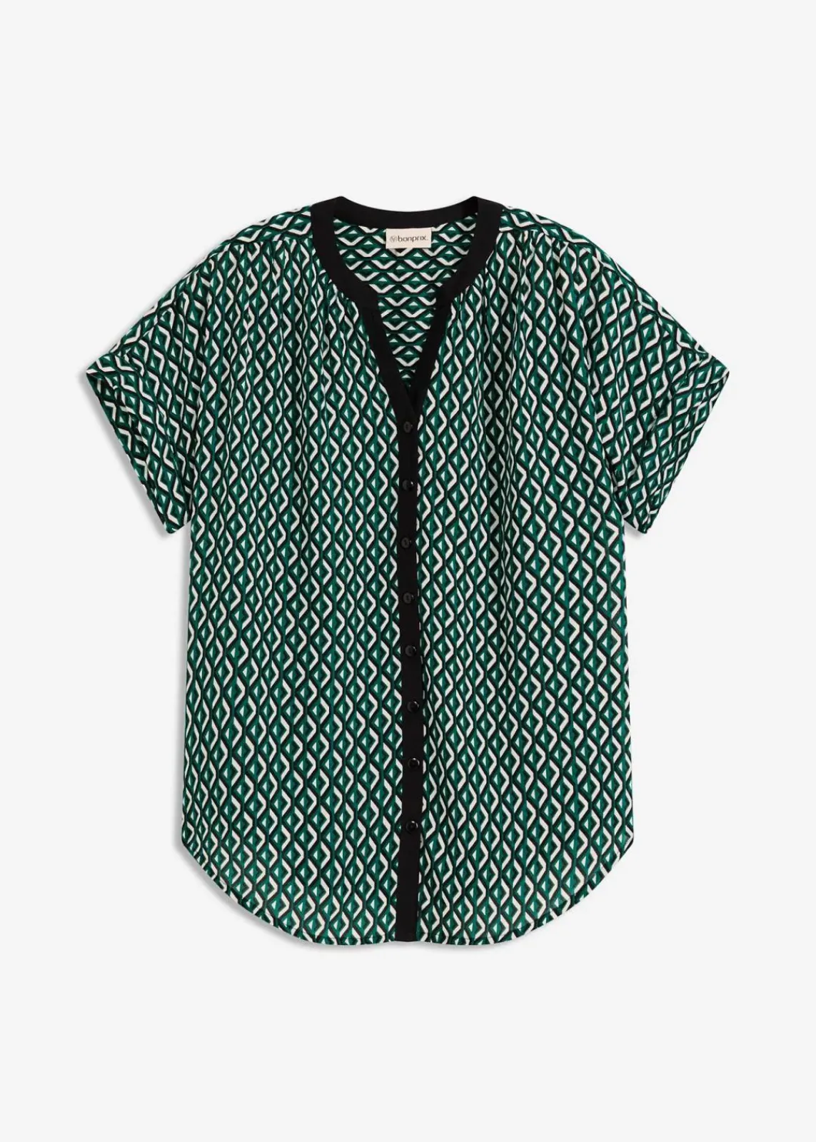 bonprix Blusen & Tuniken|Bekleidung·Jacken & Mäntel^Oversize-Bluse waldgrün/schwarz graphisch bedruckt
