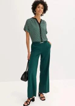 bonprix Blusen & Tuniken|Bekleidung·Jacken & Mäntel^Oversize-Bluse waldgrün/schwarz graphisch bedruckt