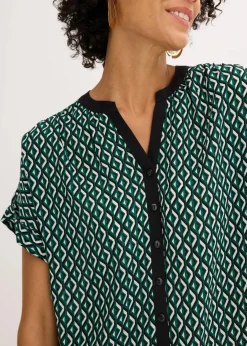 bonprix Blusen & Tuniken|Bekleidung·Jacken & Mäntel^Oversize-Bluse waldgrün/schwarz graphisch bedruckt