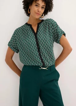 bonprix Blusen & Tuniken|Bekleidung·Jacken & Mäntel^Oversize-Bluse waldgrün/schwarz graphisch bedruckt