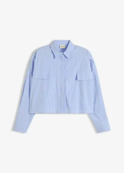 bonprix Bekleidung·Jacken & Mäntel|Blusen & Tuniken^Oversize-Bluse aus Baumwoll-Mix hellblau/weiß gestreift