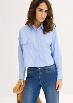 bonprix Bekleidung·Jacken & Mäntel|Blusen & Tuniken^Oversize-Bluse aus Baumwoll-Mix hellblau/weiß gestreift
