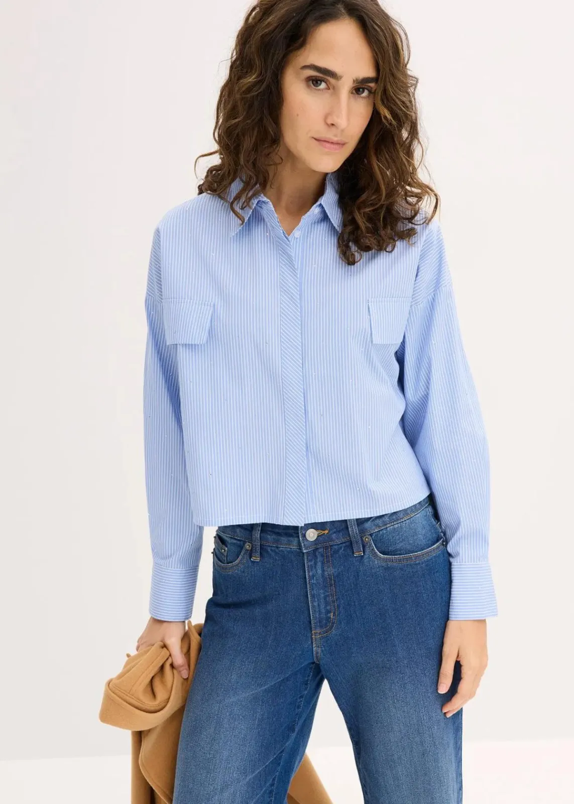 bonprix Bekleidung·Jacken & Mäntel|Blusen & Tuniken^Oversize-Bluse aus Baumwoll-Mix hellblau/weiß gestreift