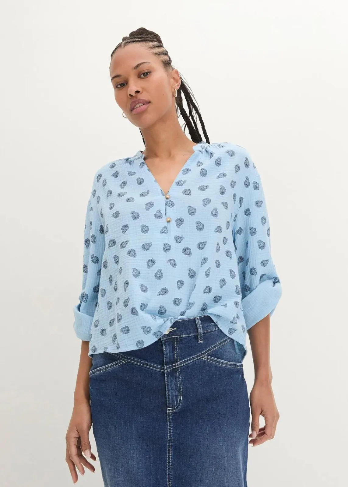 bonprix Blusen & Tuniken|Bekleidung·Jacken & Mäntel^Oversize-Bluse aus luftigem Musselin hellblau paisley