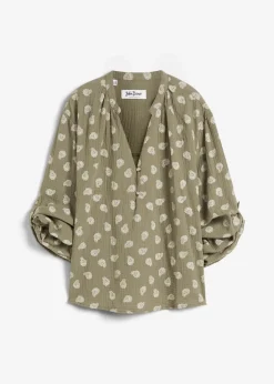 bonprix Bekleidung·Jacken & Mäntel|Blusen & Tuniken^Oversize-Bluse aus luftigem Musselin oliv paisley
