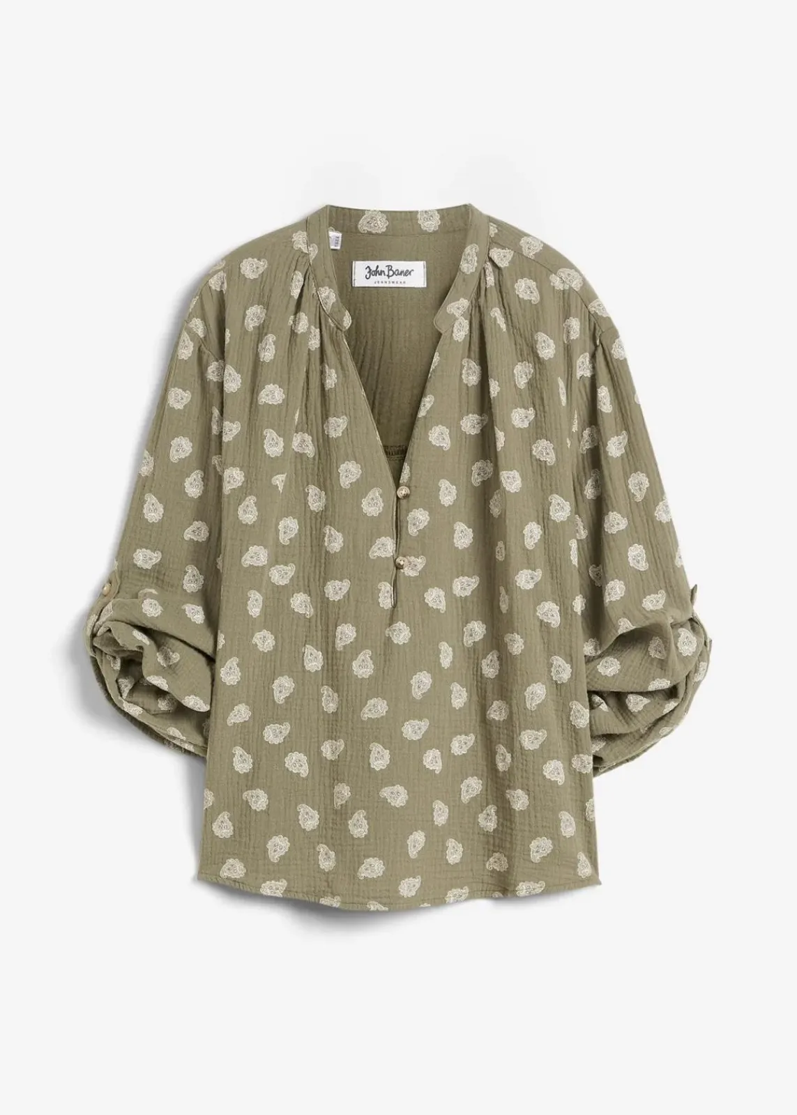 bonprix Bekleidung·Jacken & Mäntel|Blusen & Tuniken^Oversize-Bluse aus luftigem Musselin oliv paisley