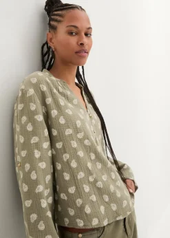 bonprix Bekleidung·Jacken & Mäntel|Blusen & Tuniken^Oversize-Bluse aus luftigem Musselin oliv paisley