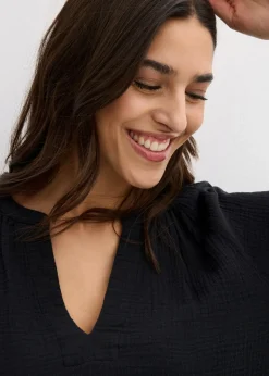 bonprix Blusen & Tuniken|Bekleidung·Jacken & Mäntel^Oversize-Bluse aus Musselin schwarz