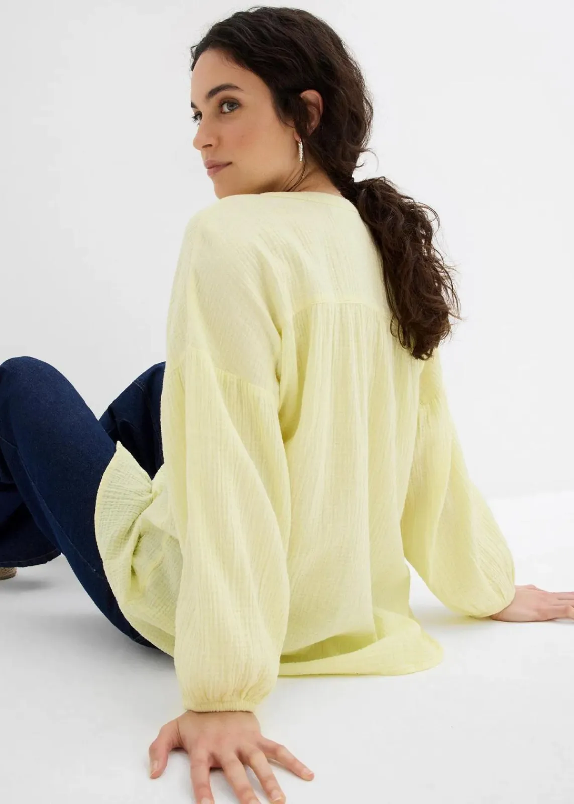 bonprix Bekleidung·Jacken & Mäntel|Blusen & Tuniken^Oversize-Bluse aus Musselin zitronensorbet