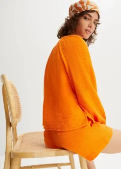 bonprix Blusen & Tuniken|Bekleidung·Jacken & Mäntel^Oversize-Bluse aus Musselin kürbisorange