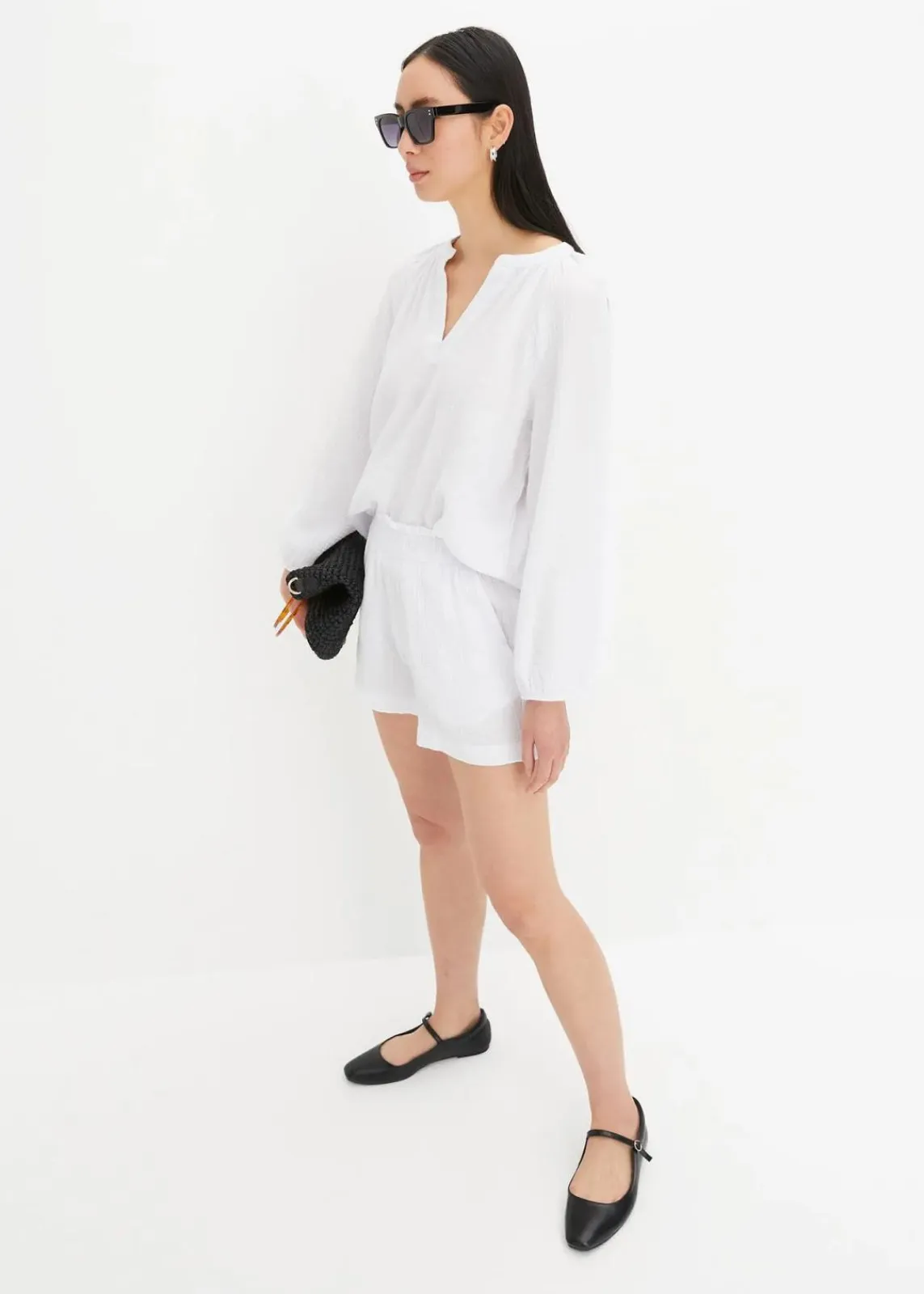 bonprix Bekleidung·Jacken & Mäntel|Blusen & Tuniken^Oversize-Bluse aus Musselin weiß