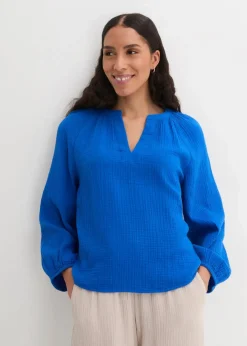 bonprix Blusen & Tuniken|Bekleidung·Jacken & Mäntel^Oversize-Bluse aus Musselin azurblau