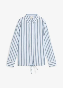 bonprix Bekleidung·Jacken & Mäntel|Zweiteiler & Sets^Oversize-Bluse aus reiner Baumwolle weiß/eisblau längs gestreift