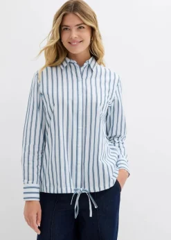 bonprix Bekleidung·Jacken & Mäntel|Zweiteiler & Sets^Oversize-Bluse aus reiner Baumwolle weiß/eisblau längs gestreift