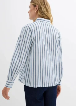 bonprix Bekleidung·Jacken & Mäntel|Zweiteiler & Sets^Oversize-Bluse aus reiner Baumwolle weiß/eisblau längs gestreift