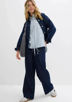 bonprix Bekleidung·Jacken & Mäntel|Zweiteiler & Sets^Oversize-Bluse aus reiner Baumwolle weiß/eisblau längs gestreift