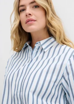 bonprix Bekleidung·Jacken & Mäntel|Zweiteiler & Sets^Oversize-Bluse aus reiner Baumwolle weiß/eisblau längs gestreift