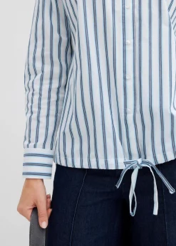 bonprix Bekleidung·Jacken & Mäntel|Zweiteiler & Sets^Oversize-Bluse aus reiner Baumwolle weiß/eisblau längs gestreift
