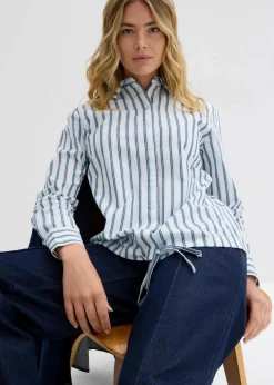 bonprix Bekleidung·Jacken & Mäntel|Zweiteiler & Sets^Oversize-Bluse aus reiner Baumwolle weiß/eisblau längs gestreift