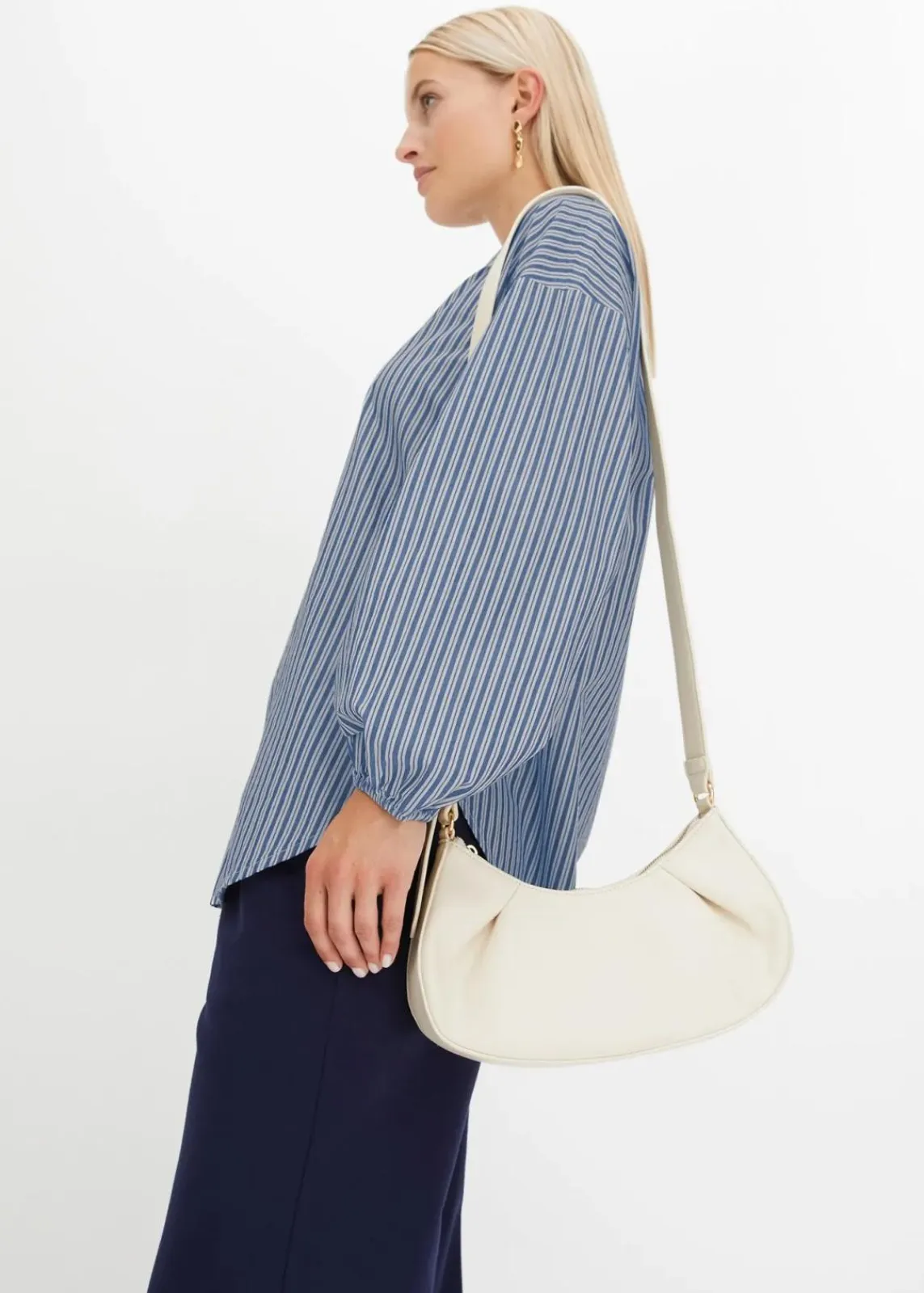 bonprix Blusen & Tuniken|Bekleidung·Jacken & Mäntel^Oversize-Bluse aus reiner Baumwolle rauchblau/weiß längs gestreift