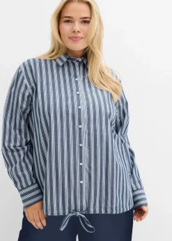 bonprix Blusen & Tuniken|Zweiteiler & Sets^Oversize-Bluse aus reiner Baumwolle dunkelblau/weiß längs gestreift