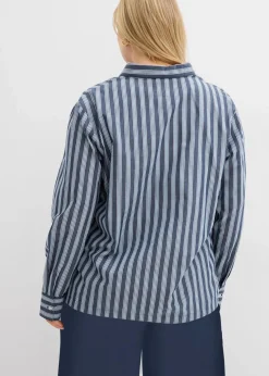 bonprix Blusen & Tuniken|Zweiteiler & Sets^Oversize-Bluse aus reiner Baumwolle dunkelblau/weiß längs gestreift