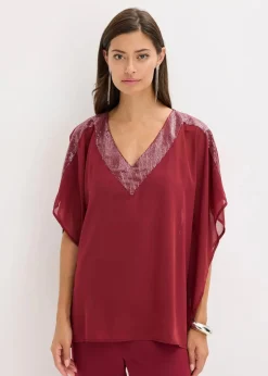 bonprix Bekleidung·Jacken & Mäntel|Festliche Mode^Oversize-Bluse mit Pailletten-Einsatz rubinrot