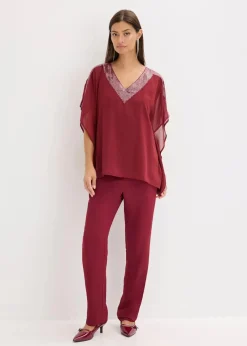 bonprix Bekleidung·Jacken & Mäntel|Festliche Mode^Oversize-Bluse mit Pailletten-Einsatz rubinrot