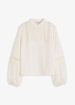 bonprix Bekleidung·Jacken & Mäntel|Blusen & Tuniken^Oversize-Bluse mit Verzierungen wollweiß