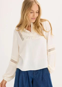 bonprix Bekleidung·Jacken & Mäntel|Blusen & Tuniken^Oversize-Bluse mit Verzierungen wollweiß