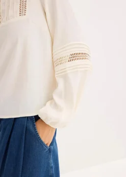 bonprix Bekleidung·Jacken & Mäntel|Blusen & Tuniken^Oversize-Bluse mit Verzierungen wollweiß