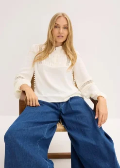 bonprix Bekleidung·Jacken & Mäntel|Blusen & Tuniken^Oversize-Bluse mit Verzierungen wollweiß