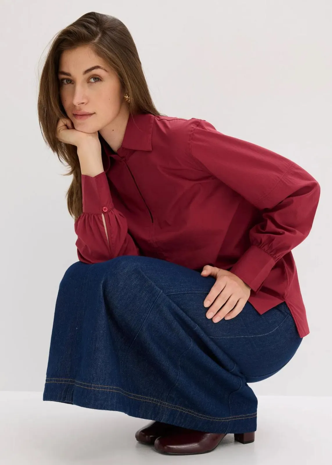 bonprix Blusen & Tuniken|Bekleidung·Jacken & Mäntel^Oversize-Bluse mit Volumenärmel pflaumenrot