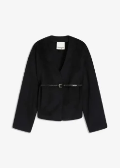 bonprix Bekleidung·Basics|Blazer^Oversized Blazer mit Gürtel in Wolloptik, ungefüttert schwarz