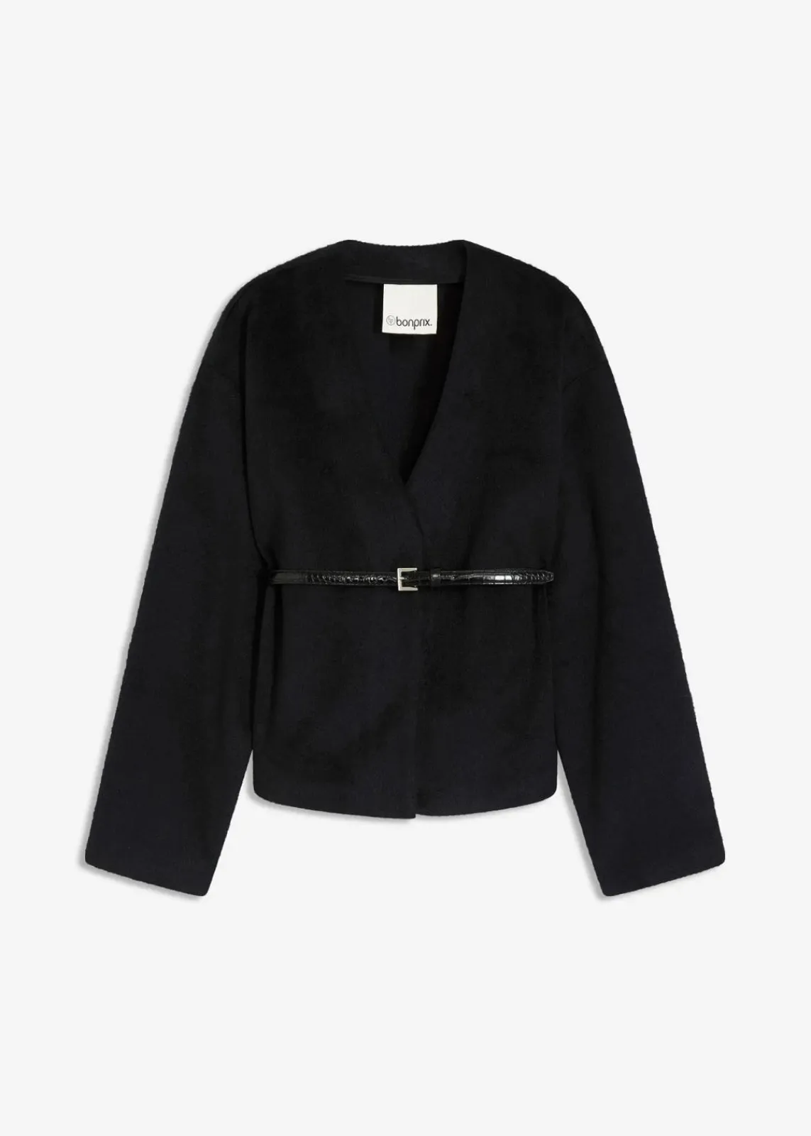 bonprix Bekleidung·Basics|Blazer^Oversized Blazer mit Gürtel in Wolloptik, ungefüttert schwarz